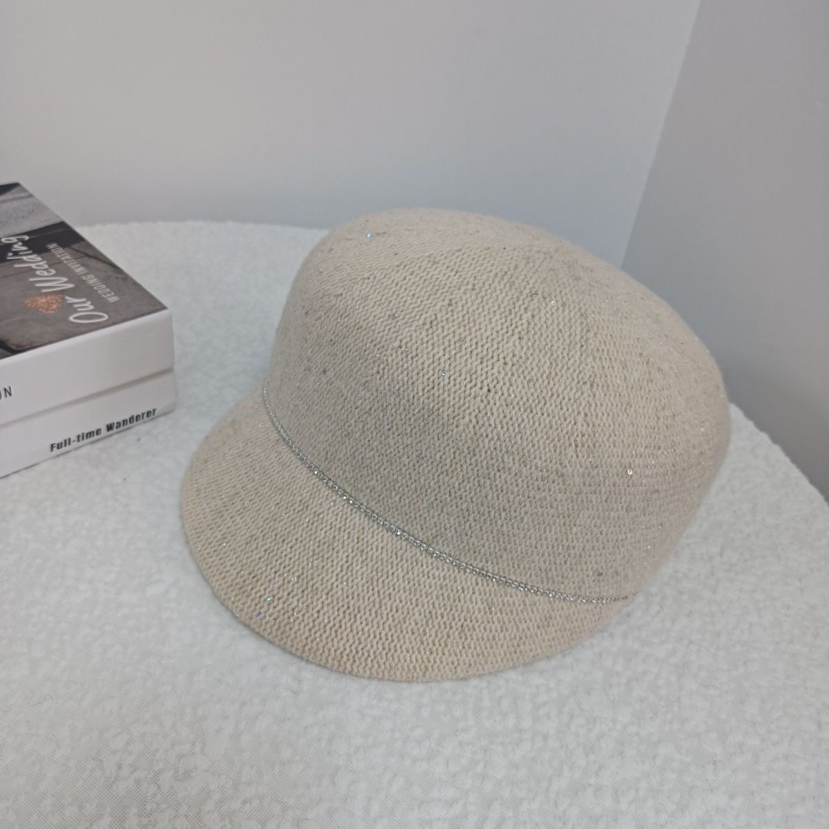 新款亮片链条马术秋冬网红时尚百搭修饰脸型针织八角帽英伦鸭舌帽,淘宝优惠券,粉丝福利购,淘宝优惠卷