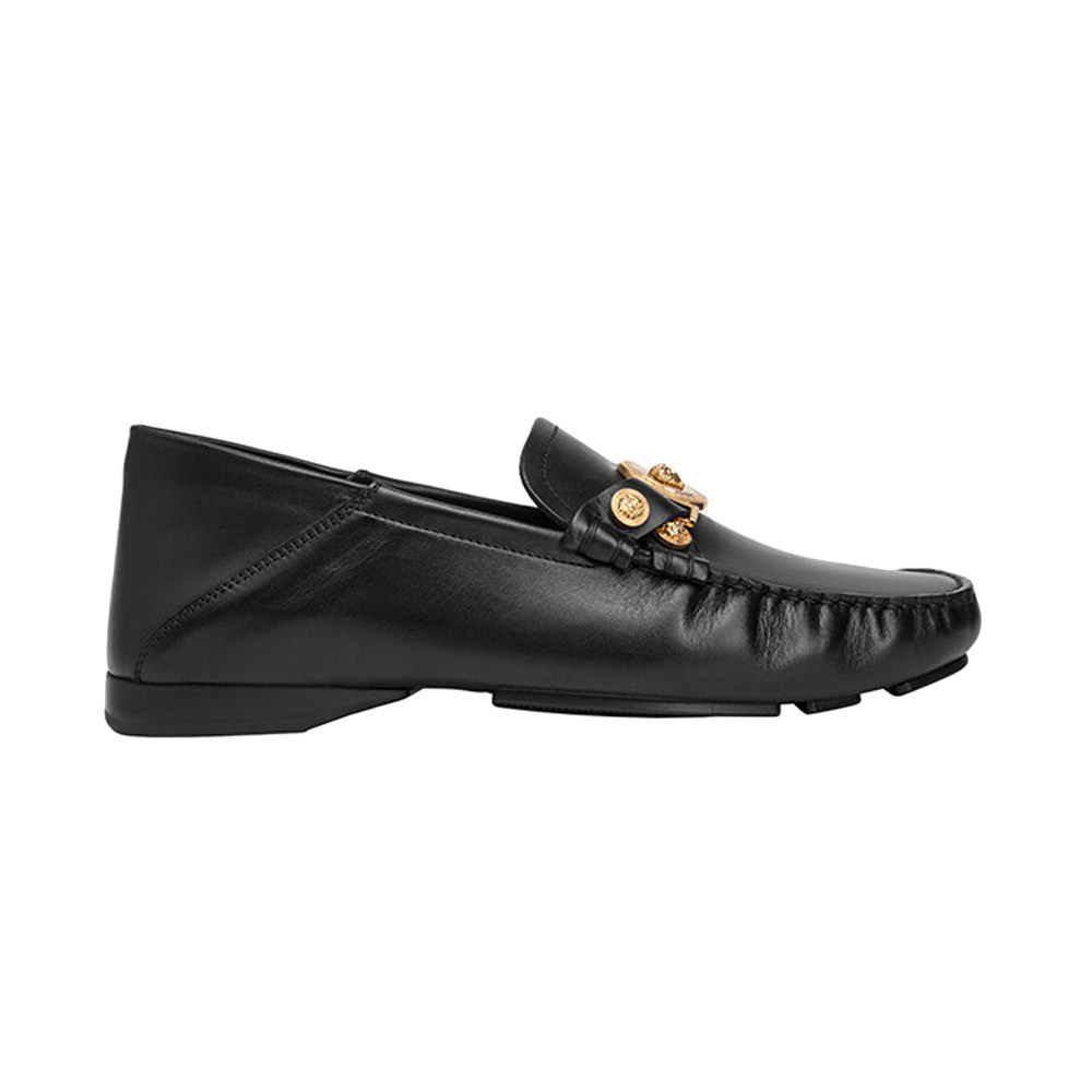 Black leather loafers