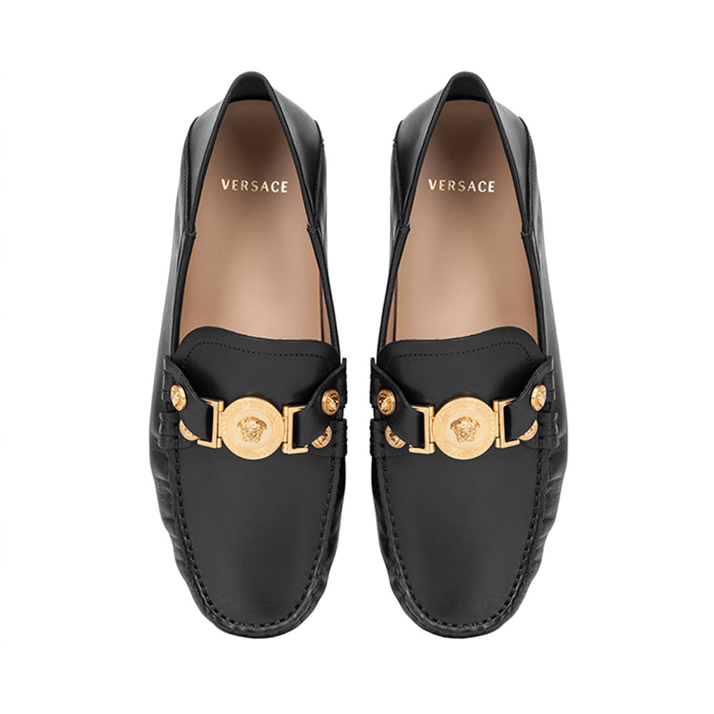 Black leather loafers