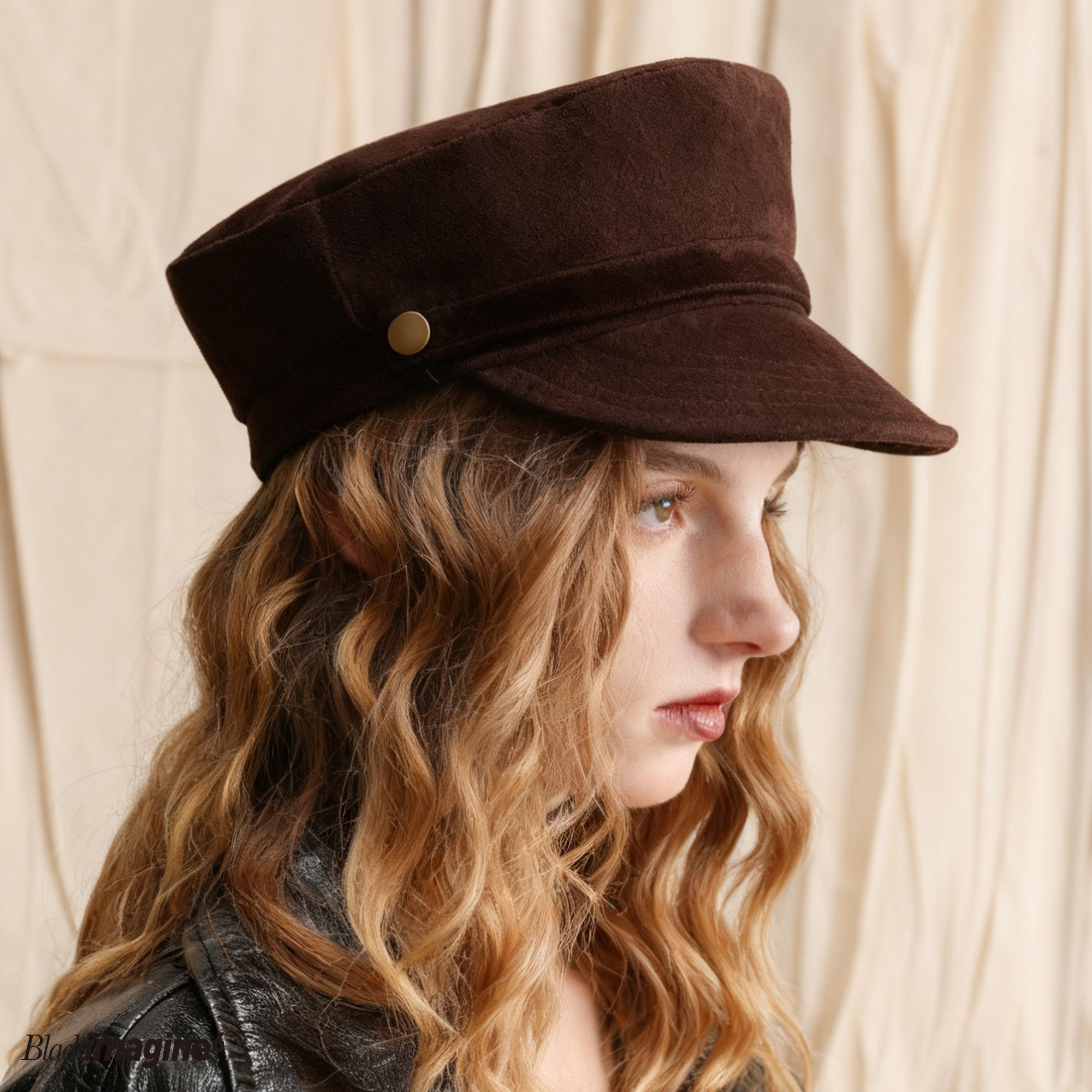 black imagine6｜时髦百搭麂皮绒贝雷帽骑士帽秋冬保暖防风 - 图2