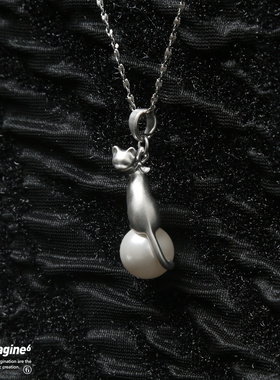 blackimagine6 | 猫咪胶囊系列 阿比尼西亚猫珍珠挂坠银饰项链