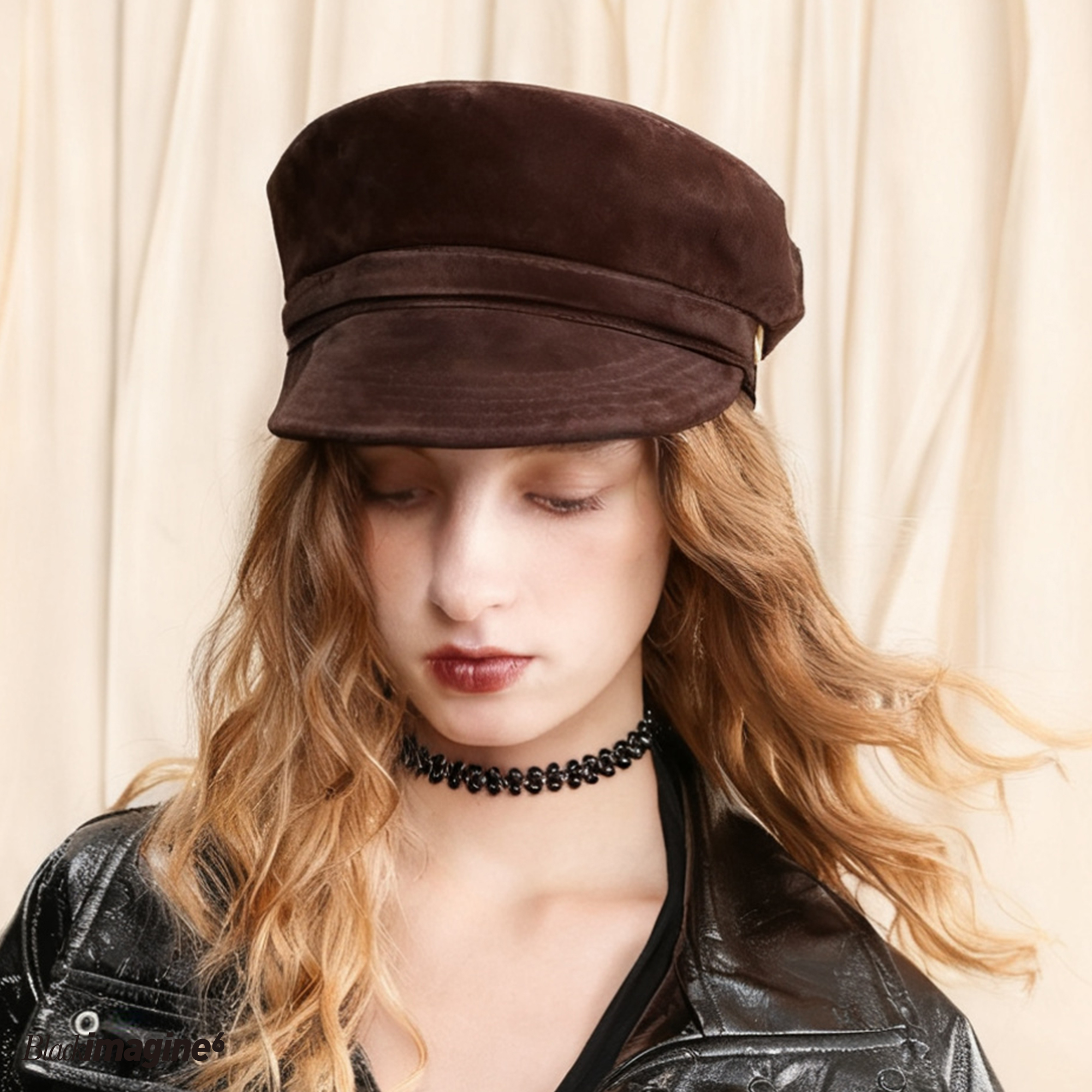 black imagine6｜时髦百搭麂皮绒贝雷帽骑士帽秋冬保暖防风 - 图0