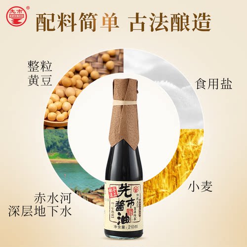 先市酱油三年熟成210ml古法酿造酱油老抽瓶装家用官方传统调味品 - 图1