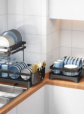 厨房置物架双层碗碟架碗盘收纳架沥水碗筷收纳架碗柜置物架