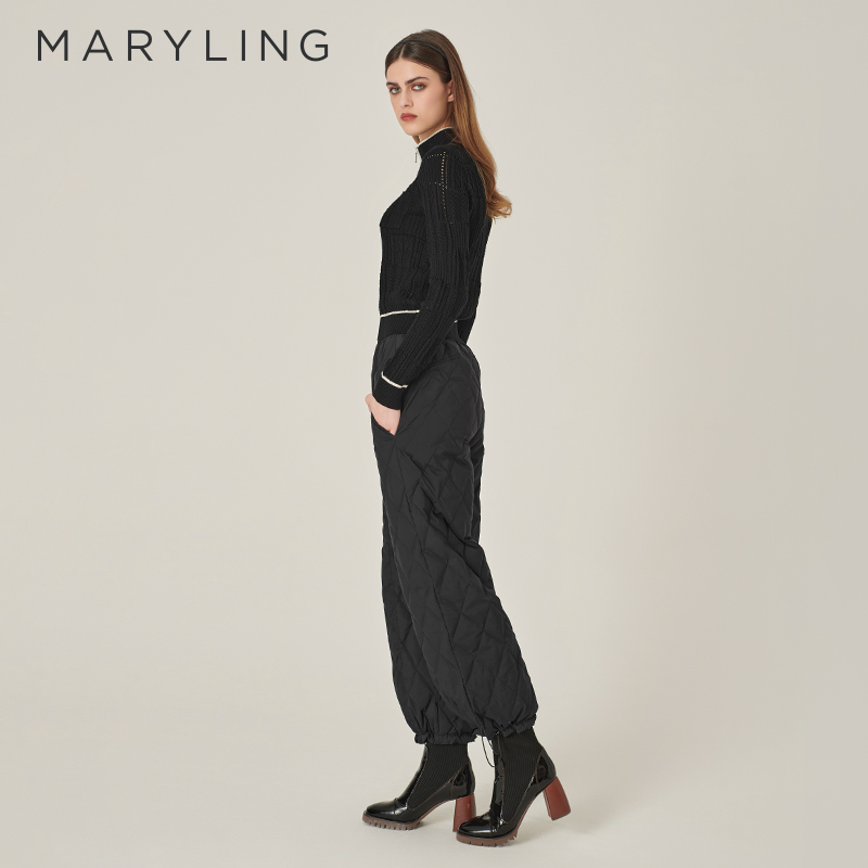 MARYLING玛俪琳冬季新品黑白拉链半高领针织套头衫A1EHW03190 - 图1