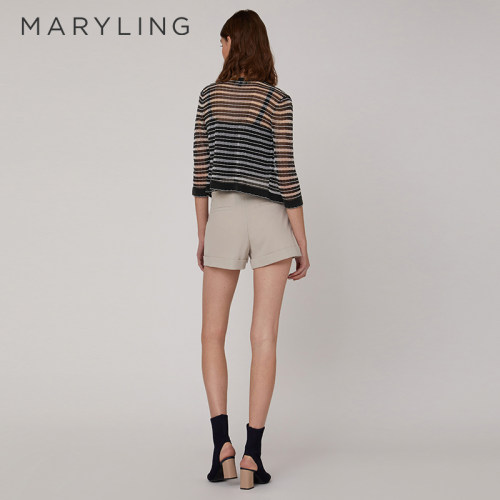 MARYLING玛俪琳夏季黑白条圆领七分袖针织开衫A1CCW08890 - 图2