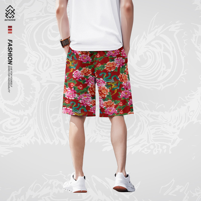 2025夏季新款东北碎花速干休闲短裤男国潮宽松薄款运动沙滩五分裤,淘宝优惠券,粉丝福利购,淘宝优惠卷