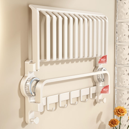 吸盘毛巾架卫生间免打孔浴巾置物架子一体浴室厕所挂杆太空铝套件 - 图0