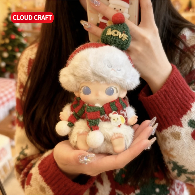 适用DIMOO娃衣新生日记系列可爱圣诞帽手套挂包套装搪胶毛绒挂件 - 图1