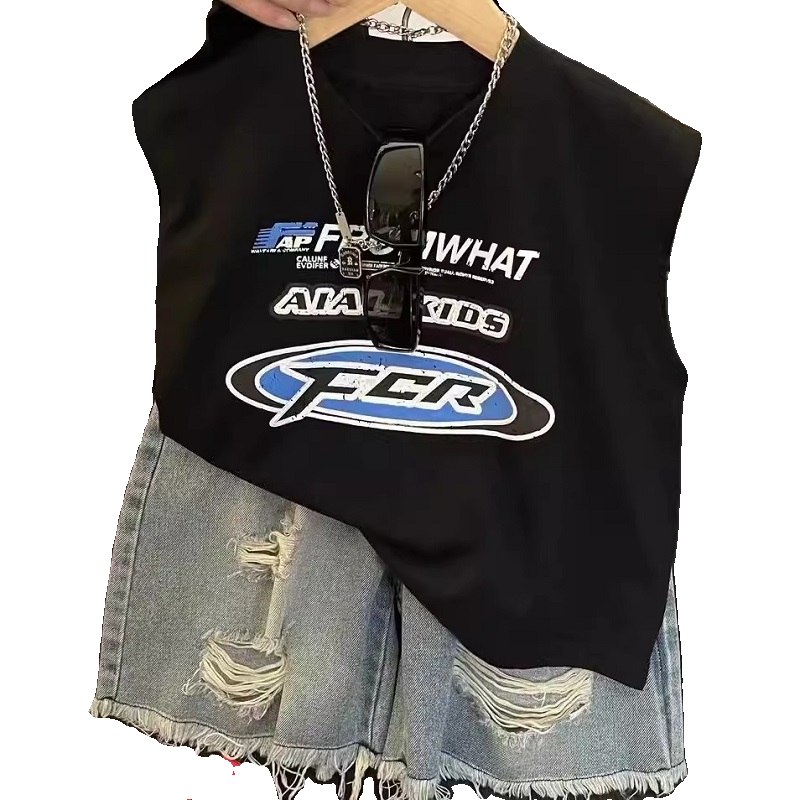 2026夏季新款男童韩范宽松背心上衣中小童帅气时髦纯棉无袖T恤衫,淘宝优惠券,粉丝福利购,淘宝优惠卷