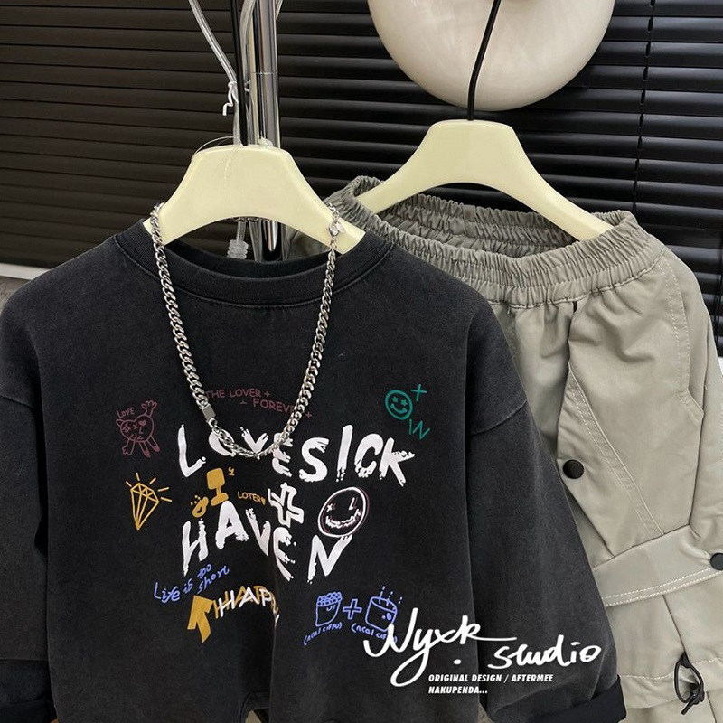 2026新款秋装男童潮酷帅气圆领长袖t恤中小童时髦做旧风内搭上衣,淘宝优惠券,粉丝福利购,淘宝优惠卷