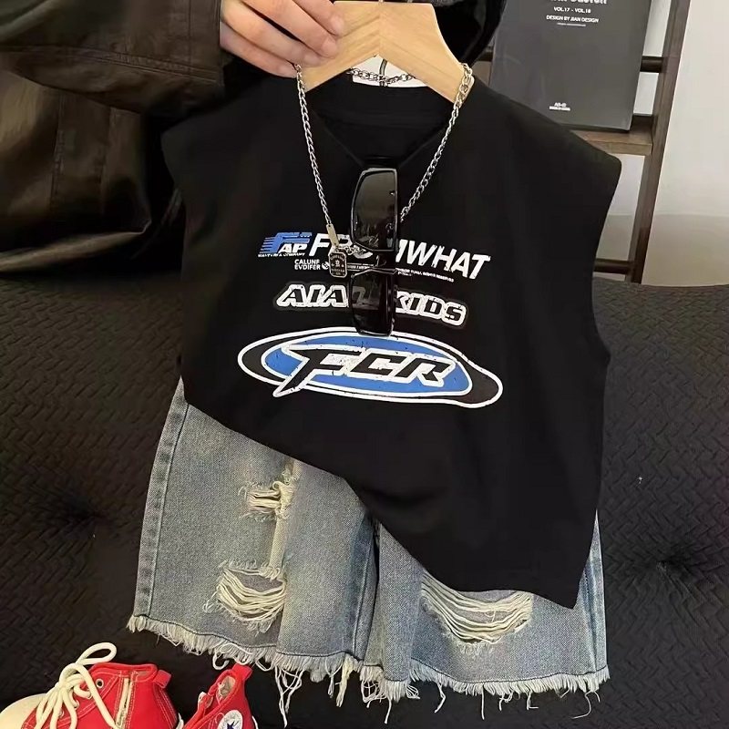 2026夏季新款男童韩范宽松背心上衣中小童帅气时髦纯棉无袖T恤衫,淘宝优惠券,粉丝福利购,淘宝优惠卷