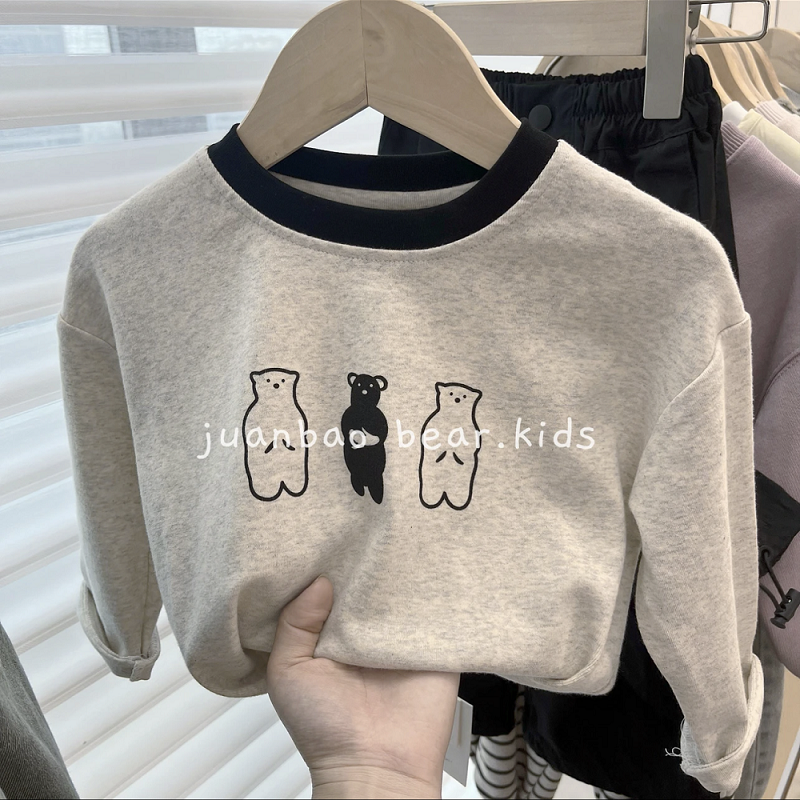 儿童卡通小熊印花长袖t恤秋季新款韩系洋气男女宝宝纯棉内搭上衣,淘宝优惠券,粉丝福利购,淘宝优惠卷