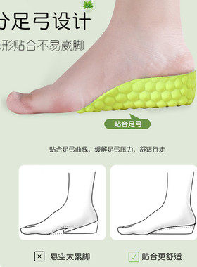 踩屎感增高鞋垫女足弓支撑不累脚隐形马丁靴专用半掌内增高垫男