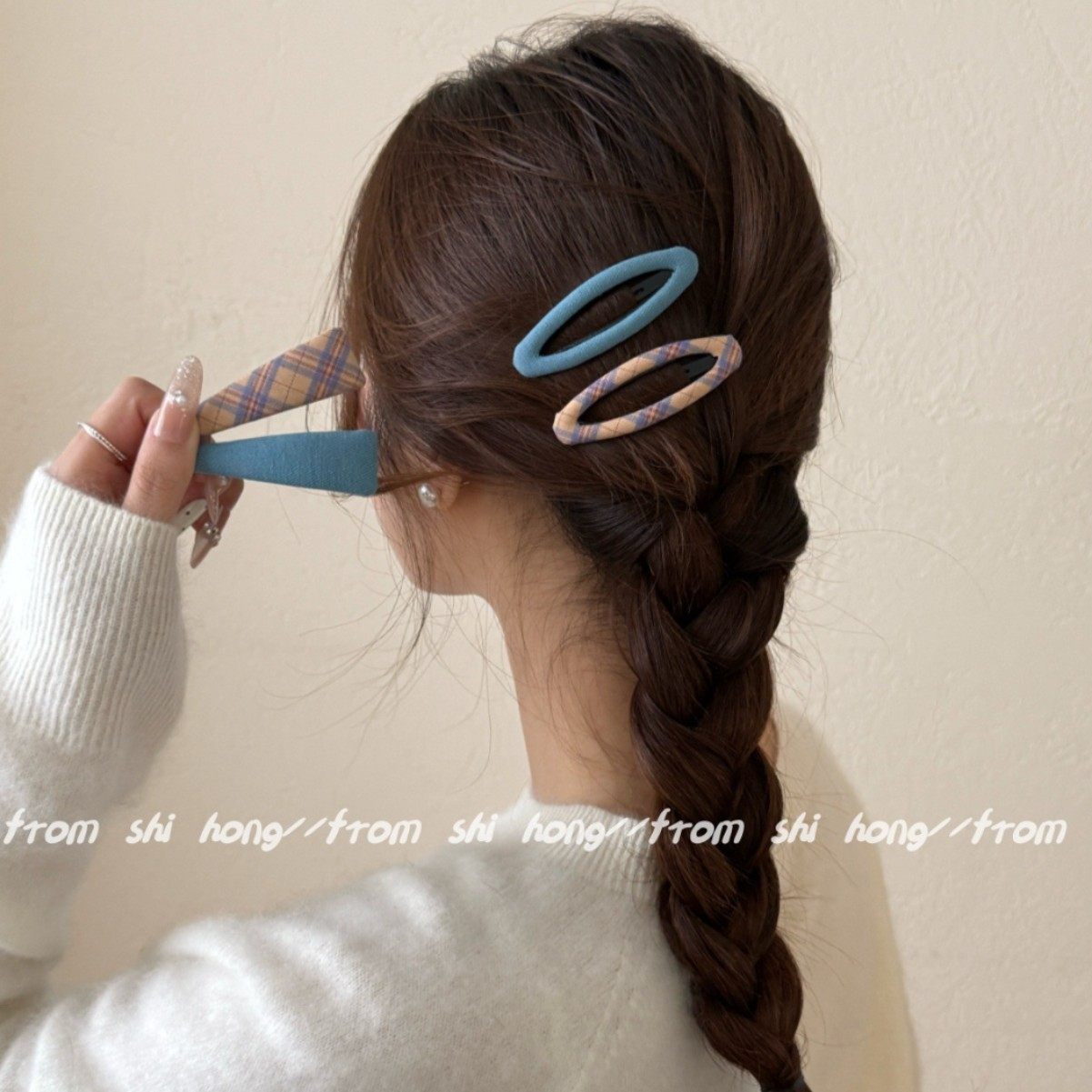 韩系早春布艺格纹BB夹侧边发夹女后脑勺高级感简约刘海夹发卡发饰,淘宝优惠券,粉丝福利购,淘宝优惠卷