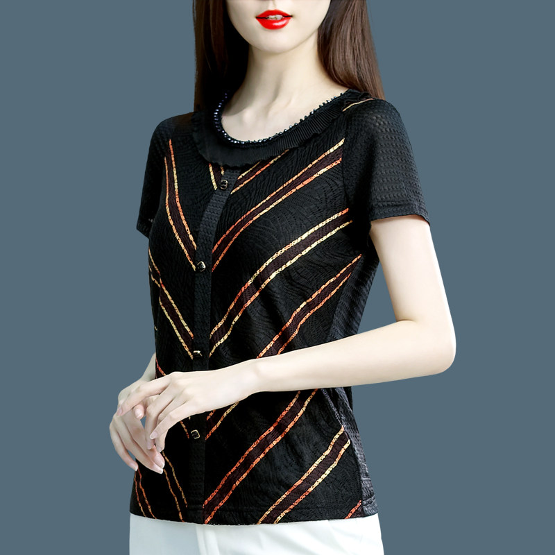 夏季蕾丝短袖短款女装2021年t恤衫 讯颖蕾丝衫/雪纺衫