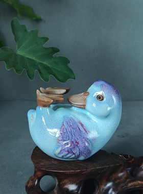 钧瓷郑新萍纯手工创意作品翻身鸭盖置茶宠摆件茶具高端送礼装饰品