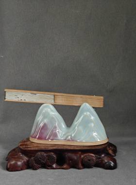 钧瓷手工天青点紫斑定制精品见山扇架笔架摆件原矿釉色家居摆件