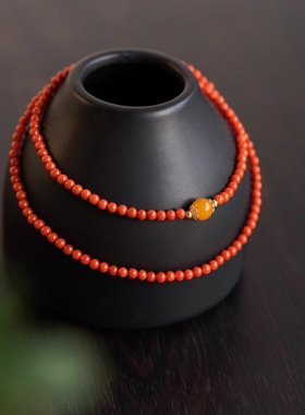 天然南红小米珠手串红色玛瑙三圈多圈叠戴蜜蜡转运珠新年手链女款