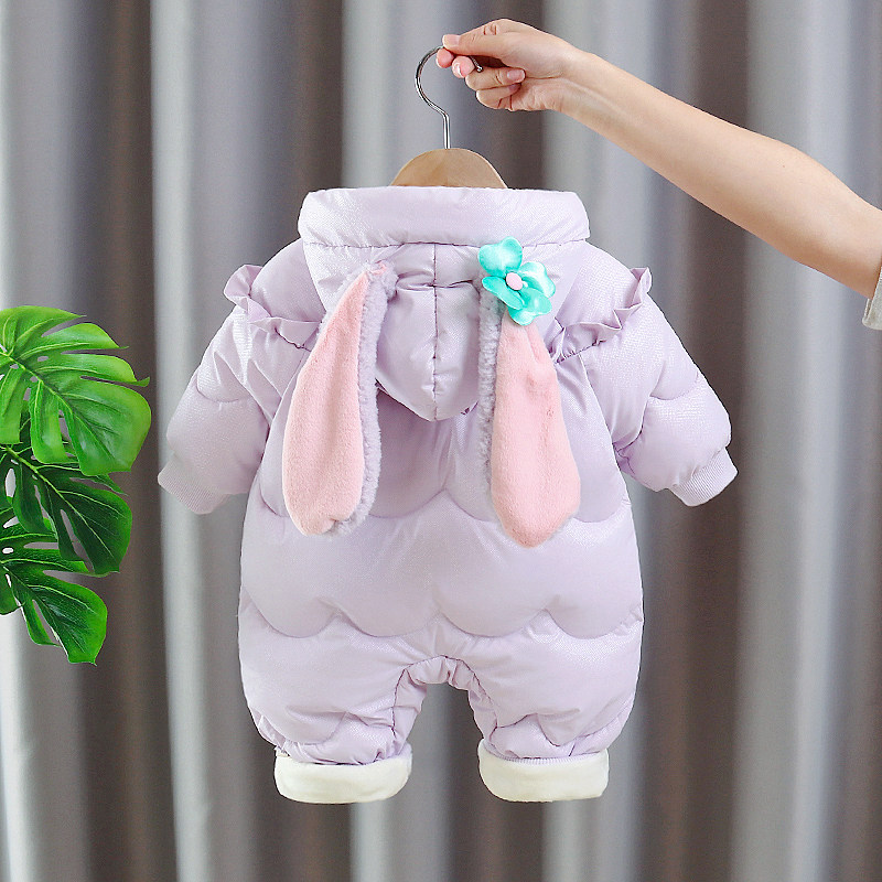 婴儿冬装连帽女宝宝超萌加厚外出服 海情圣帝童装店连身衣/爬服/哈衣