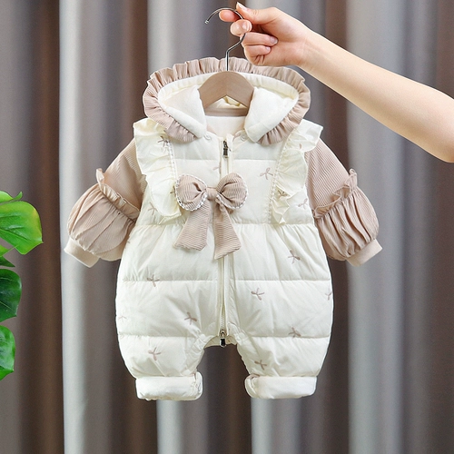 新生婴儿羽绒棉服连体衣女宝宝超萌过年哈衣冬季防寒保暖外出抱衣
