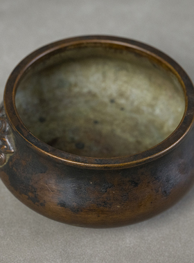 清代铜兽耳圈足炉老物件古玩古董收藏真品客厅办公室桌面摆件香炉