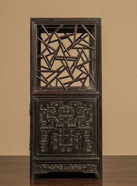 紫檀木雕夔龙冰绽纹亮格柜摆件