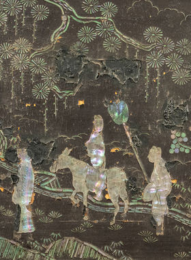 大漆螺钿人物诗文插屏摆件