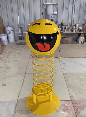 弹簧小黄人发光卡通雕塑摆件不锈钢笑脸表情包弹跳互动网红弹弹君