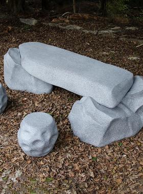 天台仿岩石桌凳花岗岩石桌石凳假石头道具别墅庭院假石桌子棋盘石