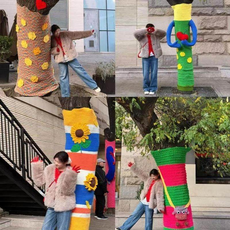 给树穿的衣服纯手工编织diy成品大树毛衣彩色多巴胺定制冬季树围 - 图0