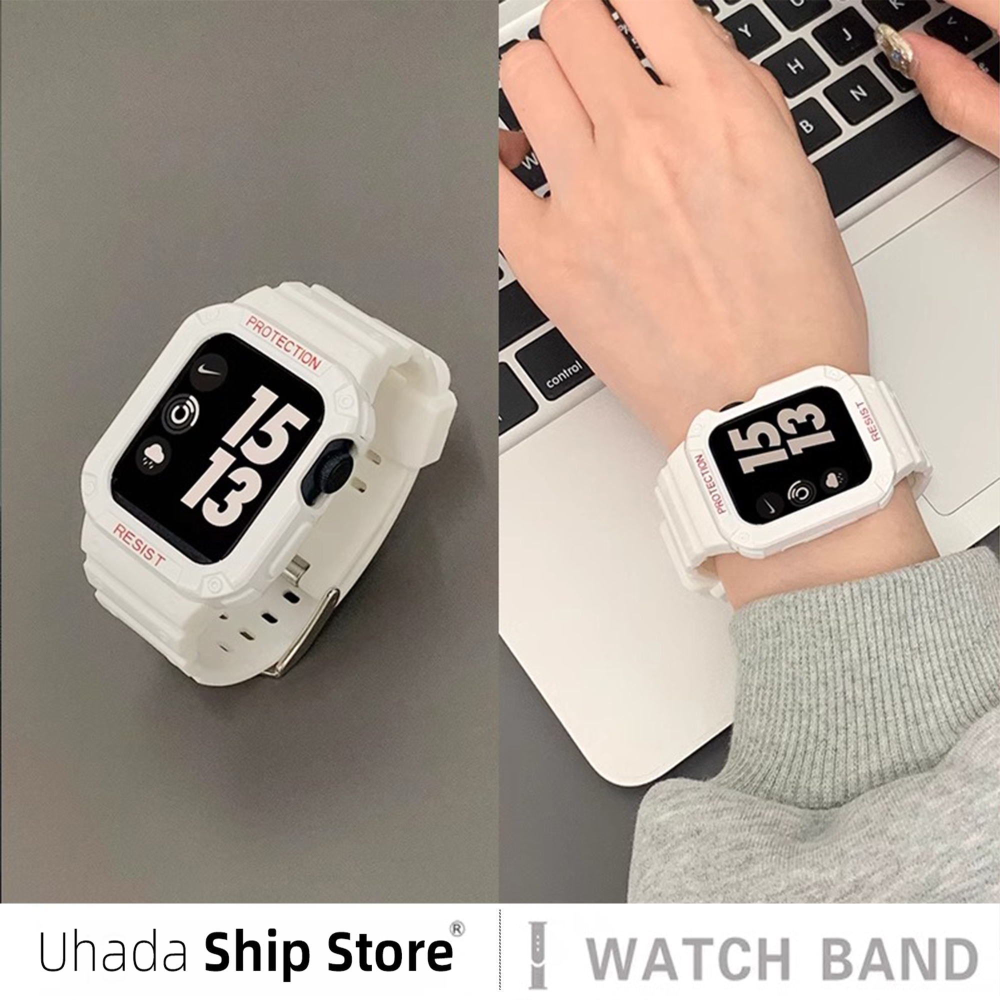 Uhada适用applewatch8代表带iwatch9代苹果手表se76一体表带星光色创意tpu表壳40/44/41/45mm运动男女款通用 - 图3