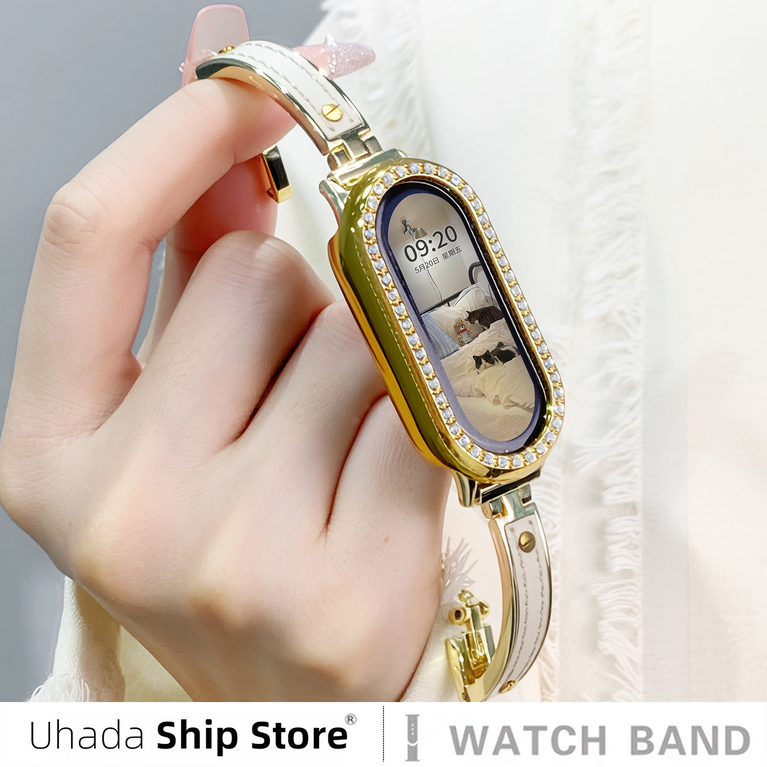 uhada适用小米手环10表带小米手环9表带夏季新款弯月手镯智能小米手环8/7表带创意拼皮运动男女款小红书同款 - 图3