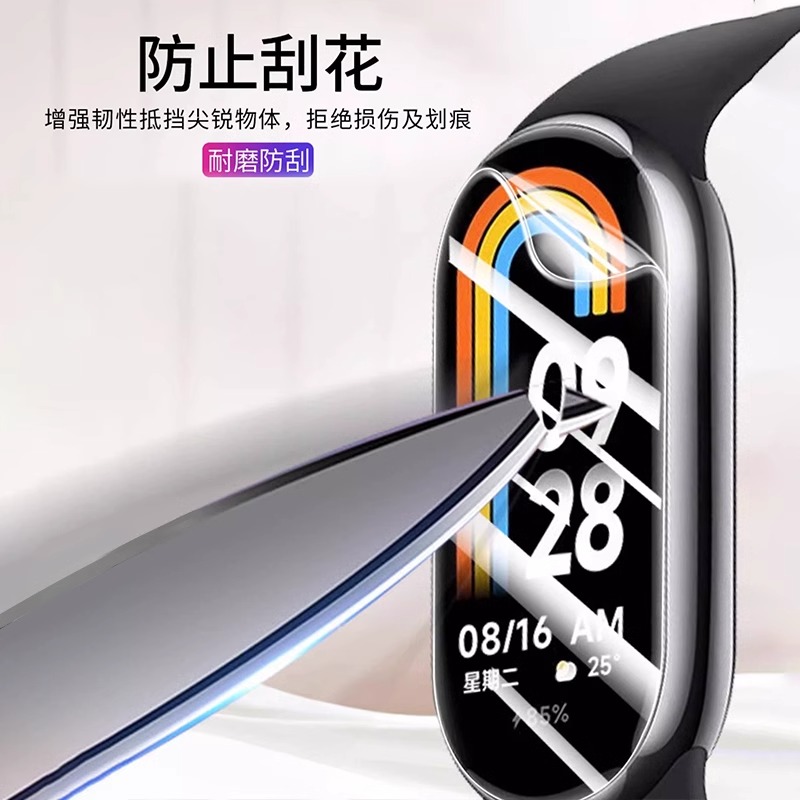 适用小米手环8膜7保护膜xiaomi6手表水凝膜nfc版钢化膜全屏覆盖七高清六防摔八小米智能运动表带5全包4软贴膜 - 图0