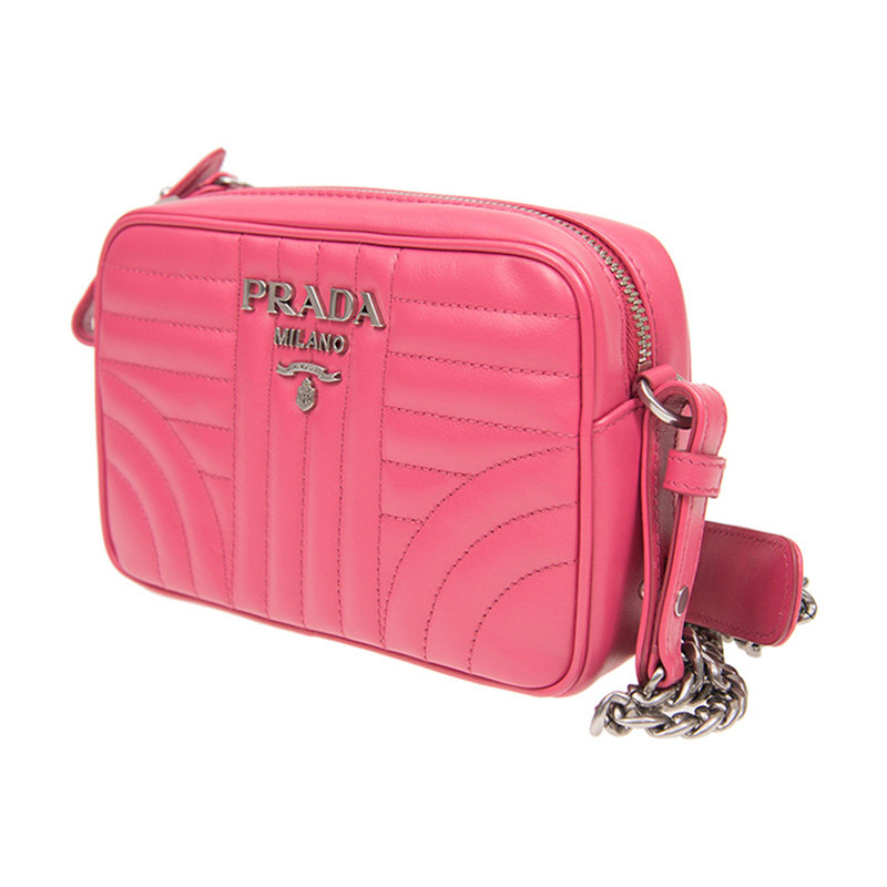 prada粉色牛皮绗缝logo标识单肩包 奢批海外女士包袋