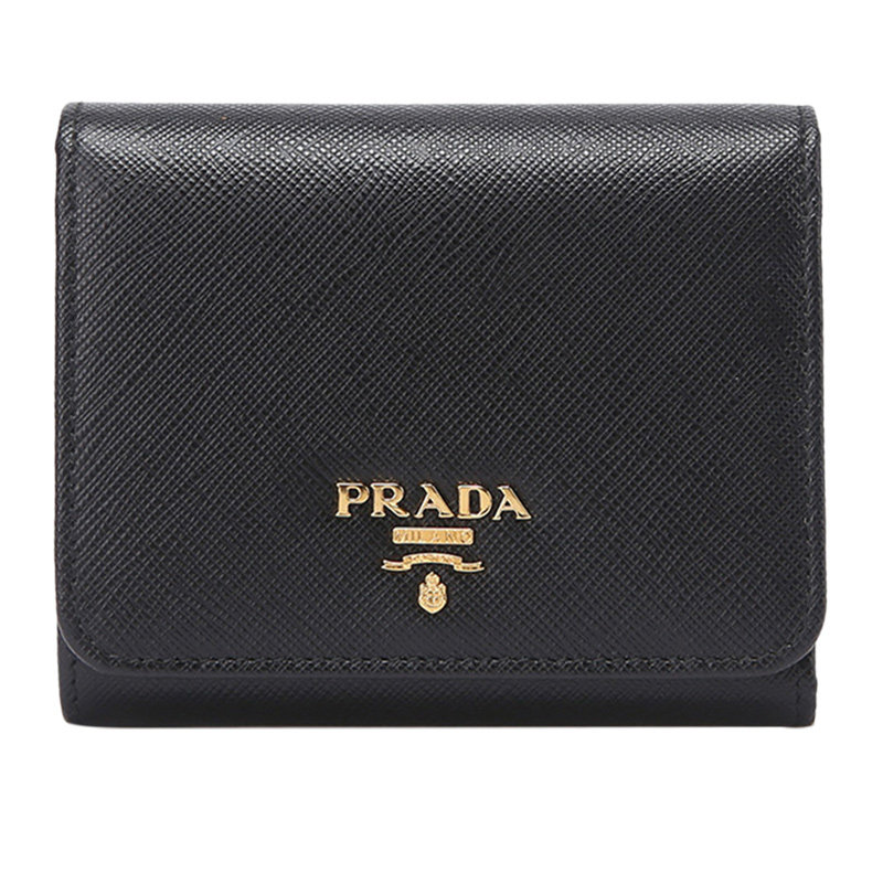 prada黑色牛皮压纹摁扣短款女包 奢批海外钱包