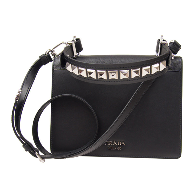全新prada牛皮黑色手袋logo斜挎包 奢批海外女士包袋