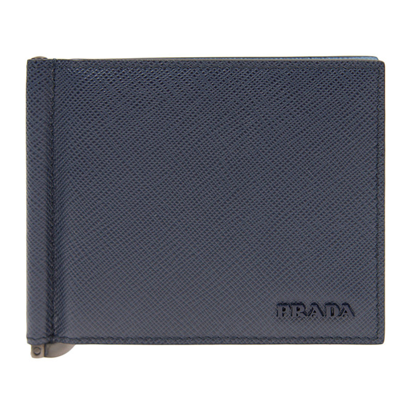 prada男士蓝色短身折叠款包 奢批海外钱包