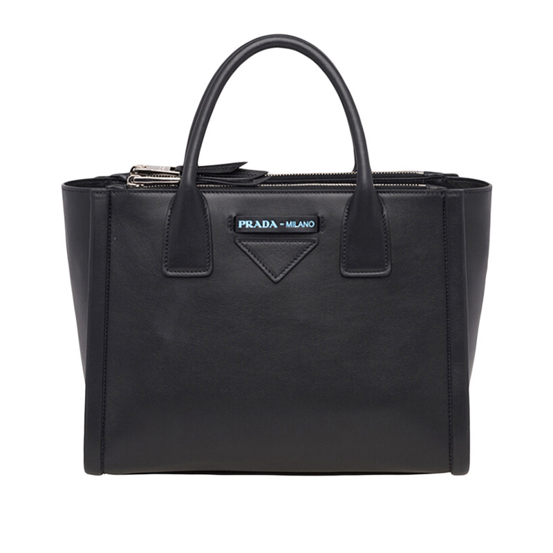 prada拼接logo双拉链小牛皮手提包 奢批海外女士包袋