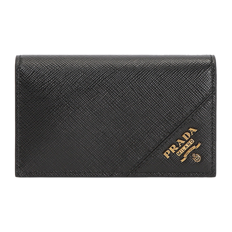 prada男包黑色金色徽标短款钱包 奢批海外钱包