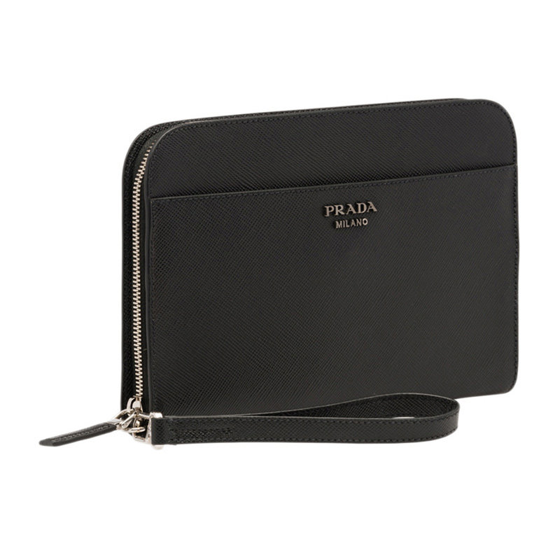 prada /普拉达黑色牛皮经典男包 奢批海外钱包