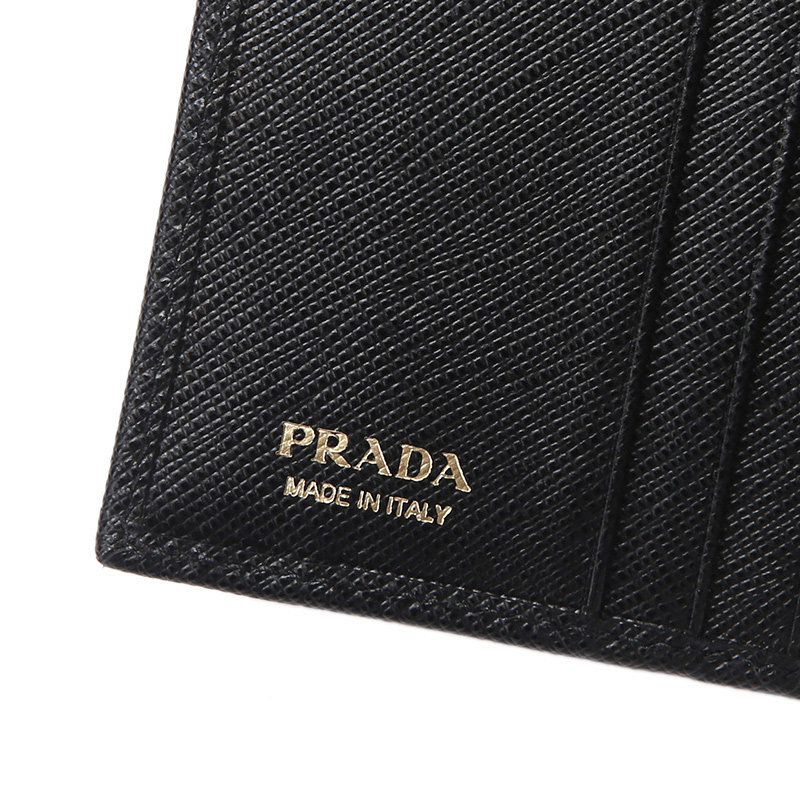 prada黑色牛皮压纹摁扣短款女包 奢批海外钱包