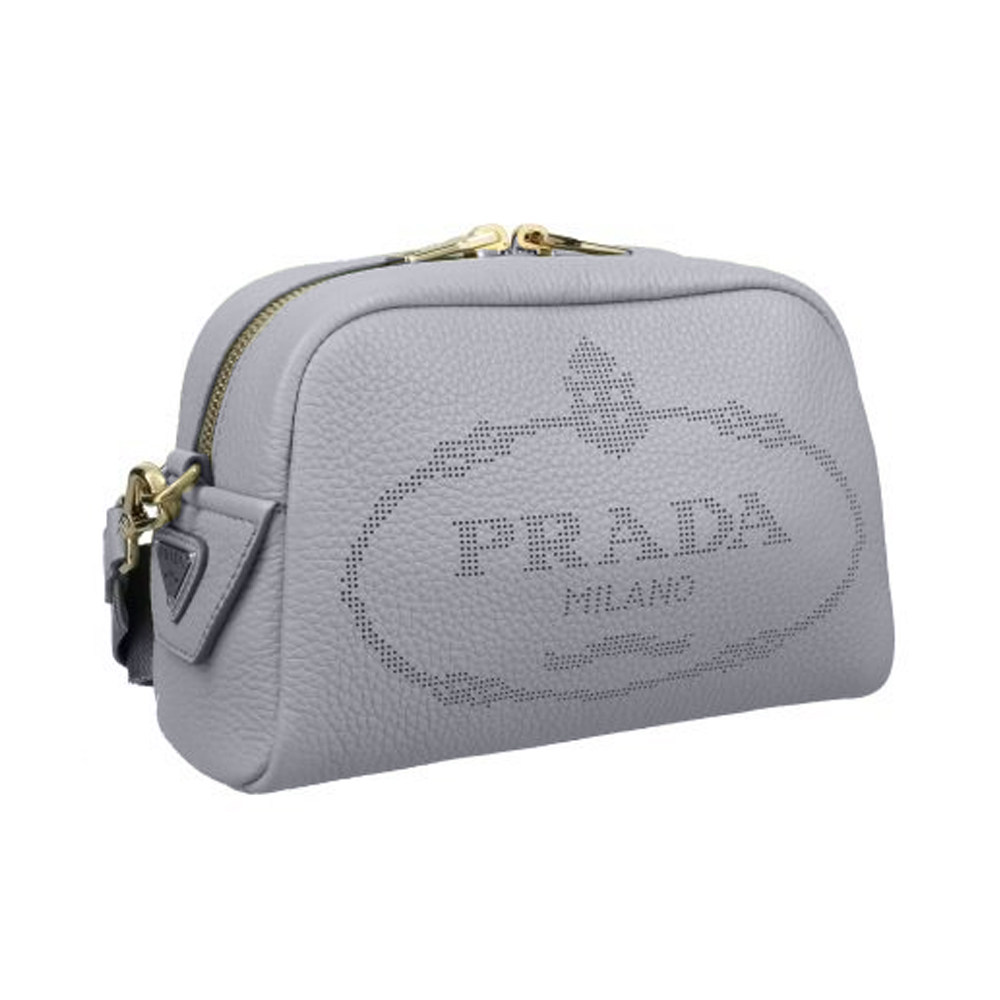prada女士灰色皮革宽肩带斜挎包 奢批海外女士包袋