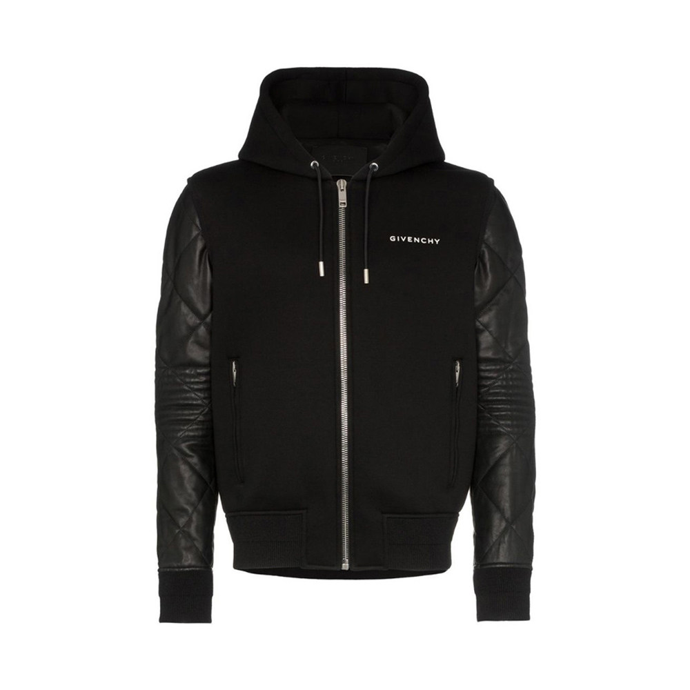 givenchy男士黑色羊皮拉链连帽夹克 奢批海外夹克