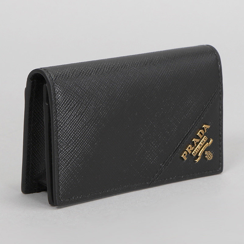 prada男包黑色金色徽标短款钱包 奢批海外钱包
