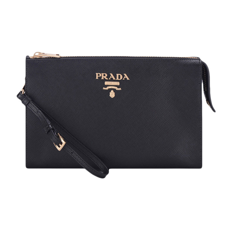 prada男包黑色牛皮logo标识零钱包 奢批海外男士包袋