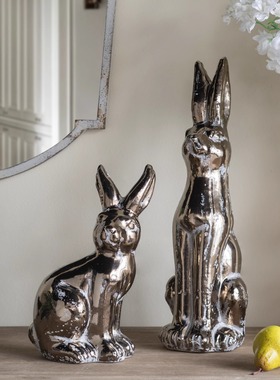 美式田园陶土脏脏兔子美式做旧装饰摆件花园户外装饰摆件