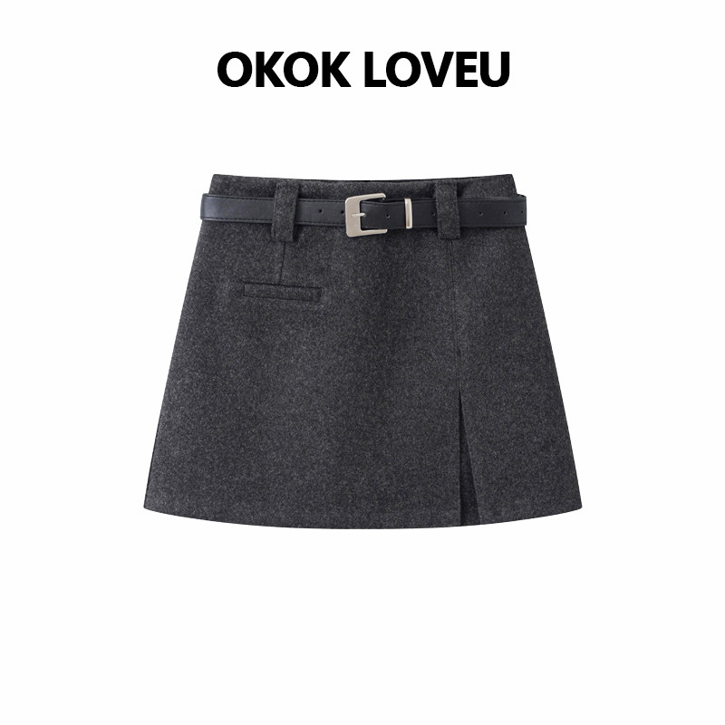 OKOK LOVEU 韩系小众叠穿背心长袖两件套女毛呢a字半身裙质感套装,淘宝优惠券,粉丝福利购,淘宝优惠卷