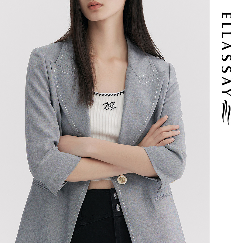 ELLASSAY歌力思春夏新款通勤百搭一粒扣休闲西装女EWE325T10400 - 图2