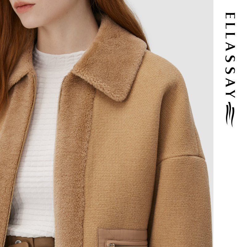 ELLASSAY歌力思秋冬新款气质翻领设计羊毛短外套女EWW326R02900